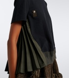 Sacai Paneled plissé cotton jersey T-shirt