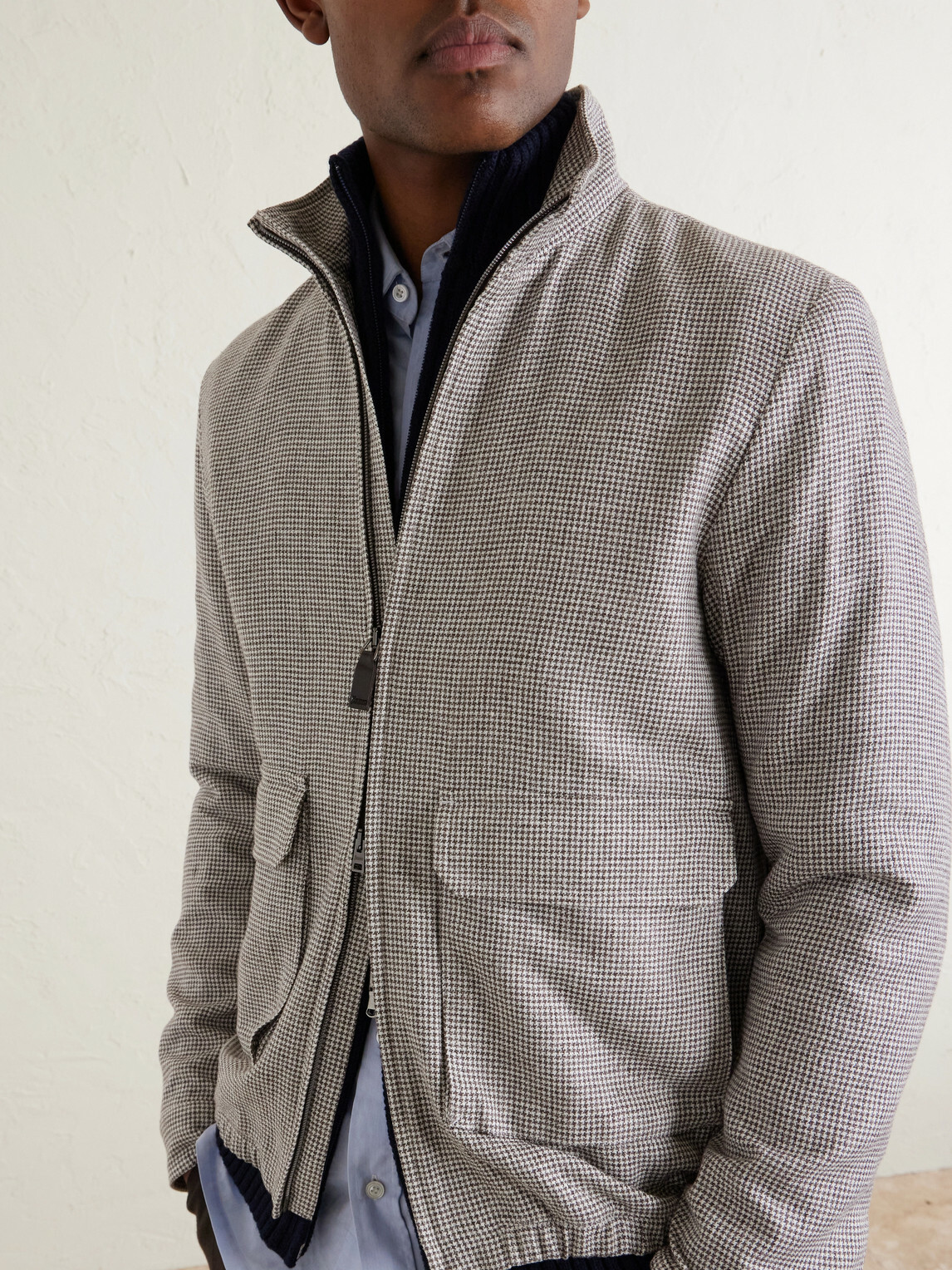 Herno - Houndstooth Linen-Blend Bomber Jacket - Gray
