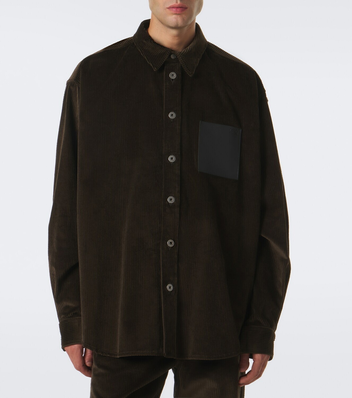 Loewe Leather-trimmed cotton corduroy shirt