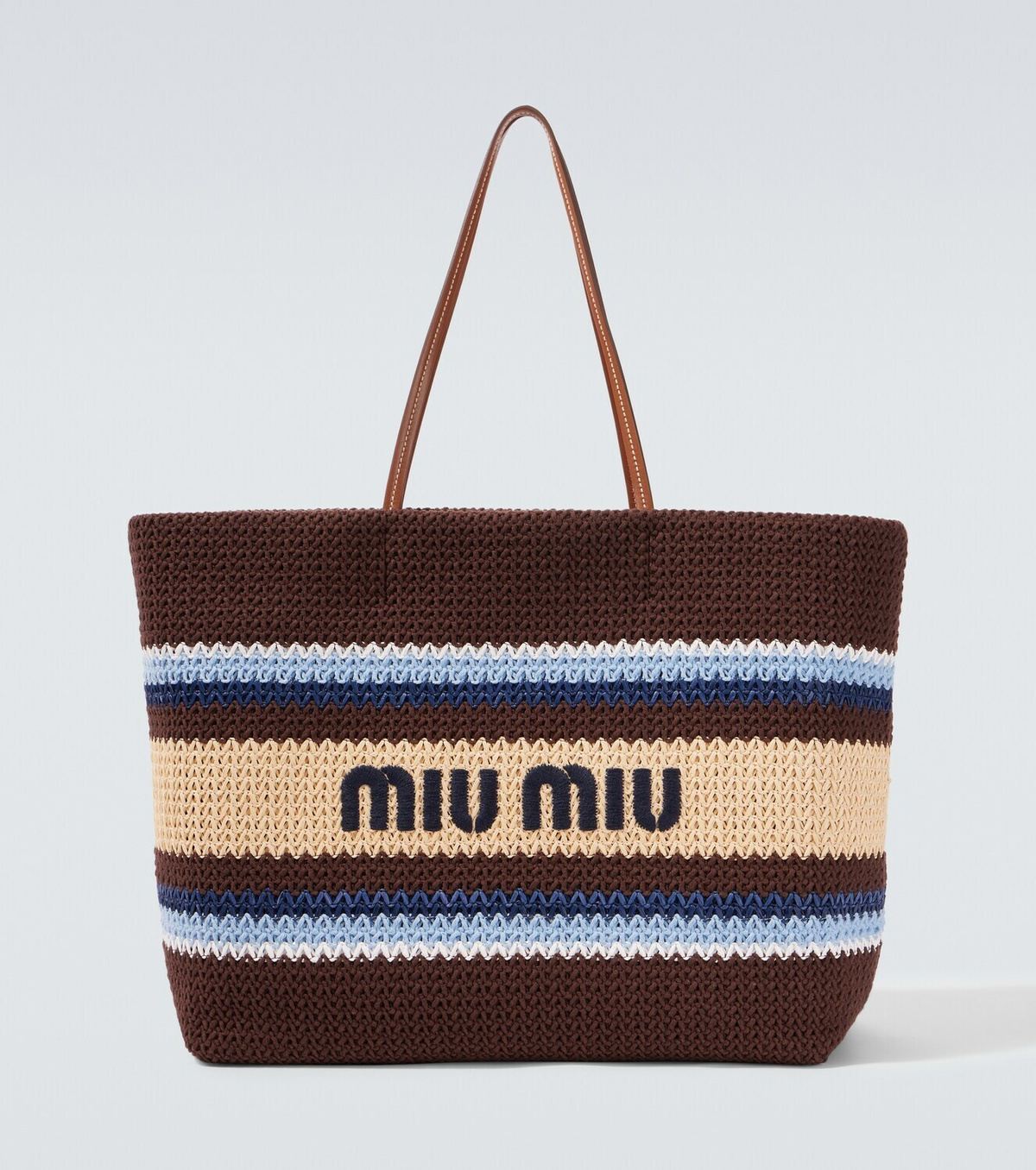 Miu Miu Logo striped raffia-effect shopper