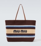 Miu Miu Logo striped raffia-effect shopper