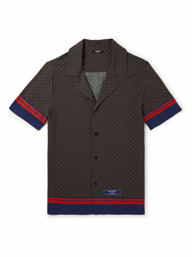 Photo: Balmain - Striped Monogrammed Poplin Shirt - Brown