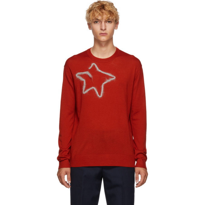 Photo: Acne Studios Red Merino Wool Star Crewneck Sweater