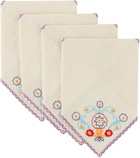 Bode Four-Pack Off-White Garden Party Cocktail Napkins