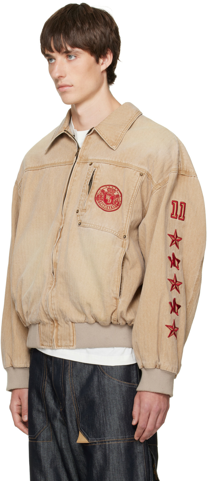 We11done Tan Hooded Herringbone Jacket