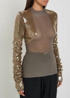 Rick Owens Dennis Sequin-embellished Stretch-mesh top Light Brown
