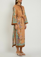 Zimmermann Indra Belted Printed Linen Midi Tunic Dress Tan