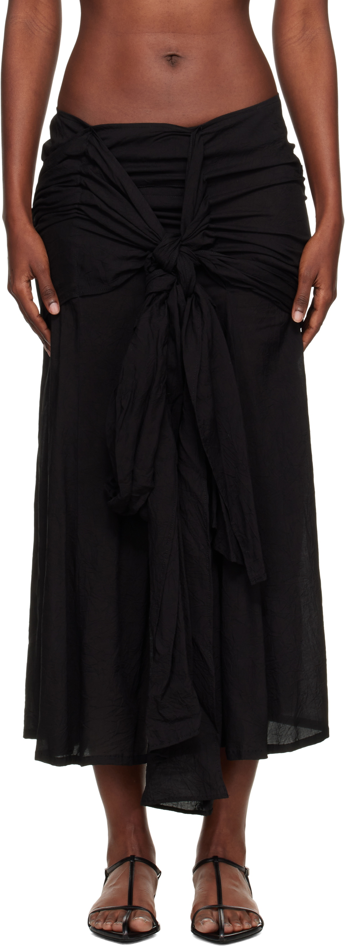 YOHJI YAMAMOTO Black 82 Modal Lawn R Front Knot Maxi Skirt