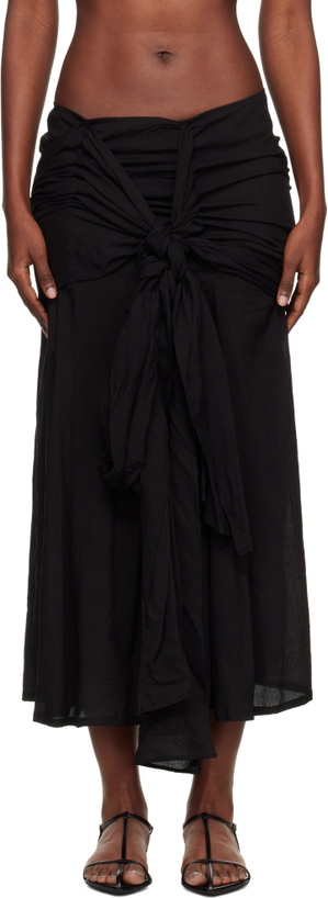 Photo: YOHJI YAMAMOTO Black 82 Modal Lawn R Front Knot Maxi Skirt