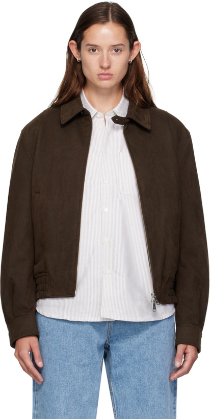 Photo: COOR Brown Quilted Swing Top Faux-Suede Jacket