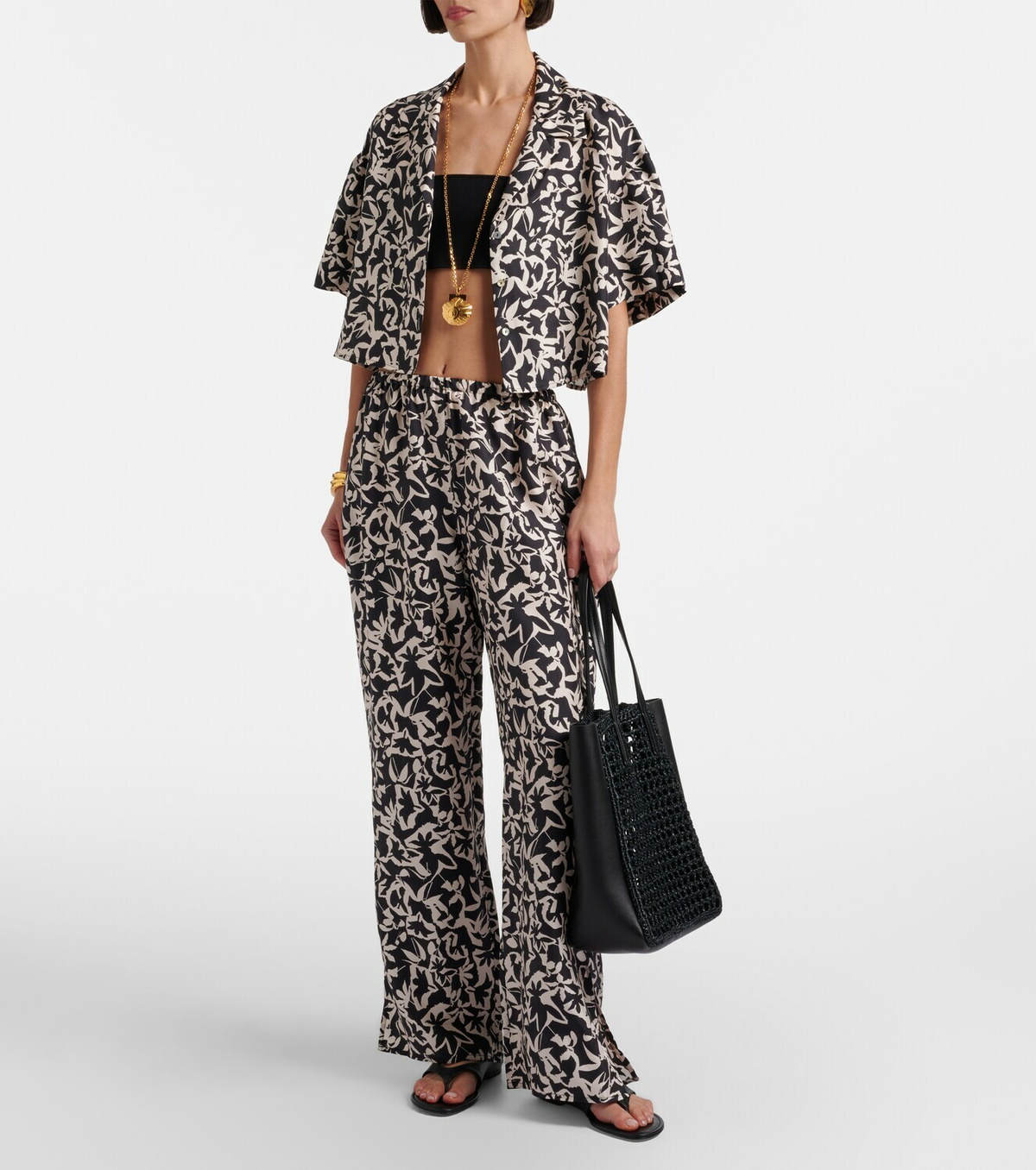 Asceno Lincoln printed cropped silk twill shirt