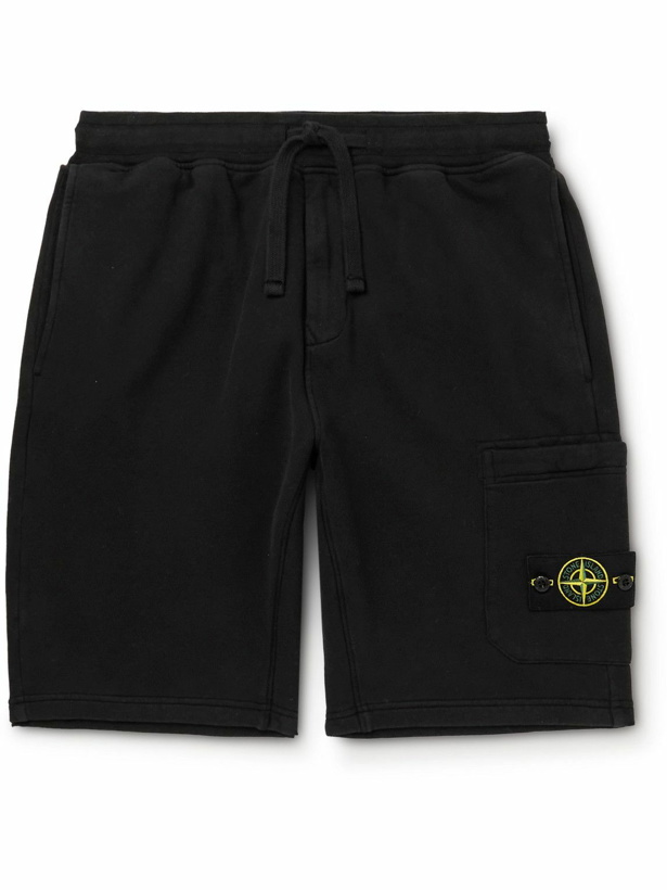 Photo: Stone Island - Straight-Leg Logo-Appliquéd Cotton-Jersey Drawstring Shorts - Black