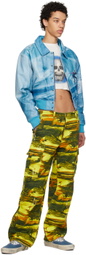 ERL Blue Graphic Leather Bomber Jacket