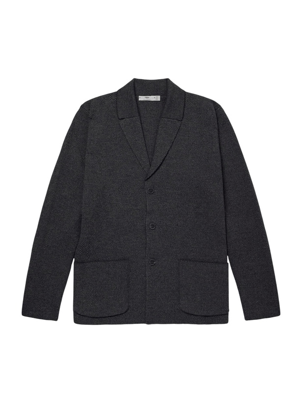 Photo: Inis Meáin - Herringbone Merino Wool Cardigan - Gray