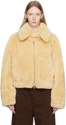 Helmut Lang Beige Reversible Shearling Bomber Jacket