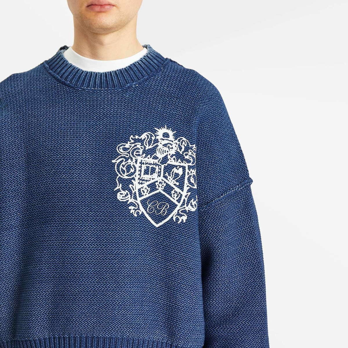 Cole Buxton Men's Collegiate Crest Knit Sweater in Navy