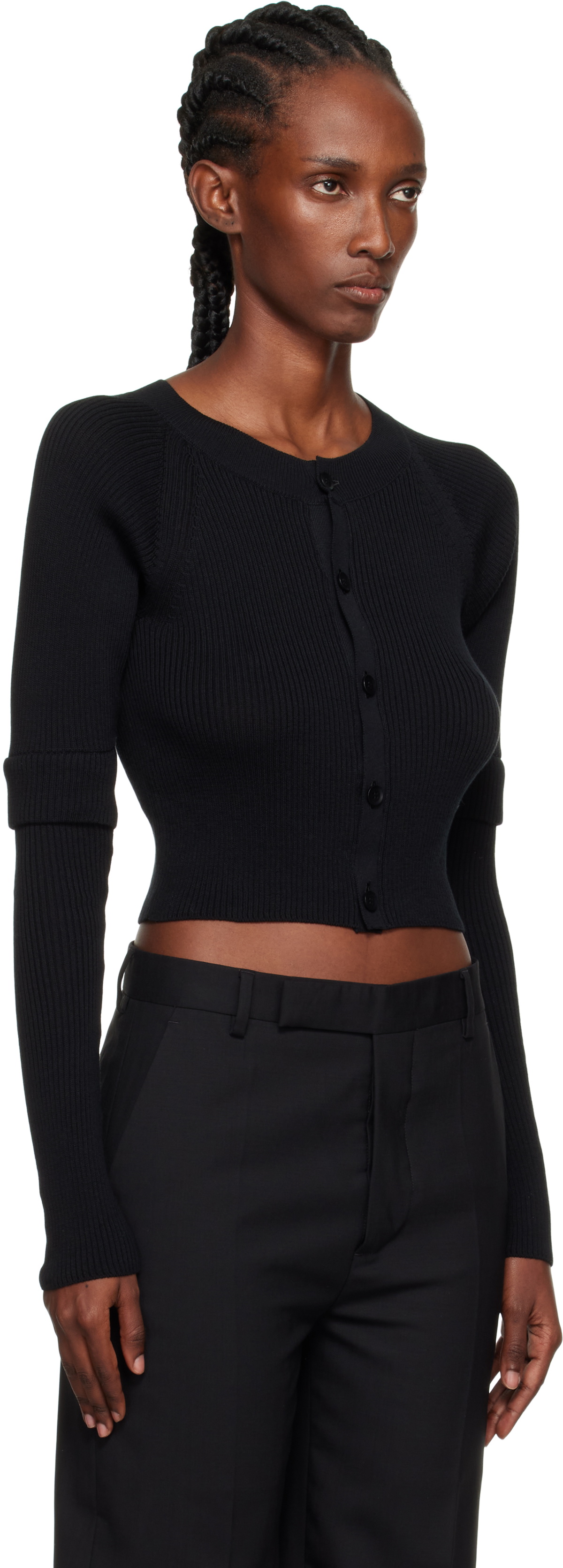 Y's Black Double Sleeve Short Cardigan