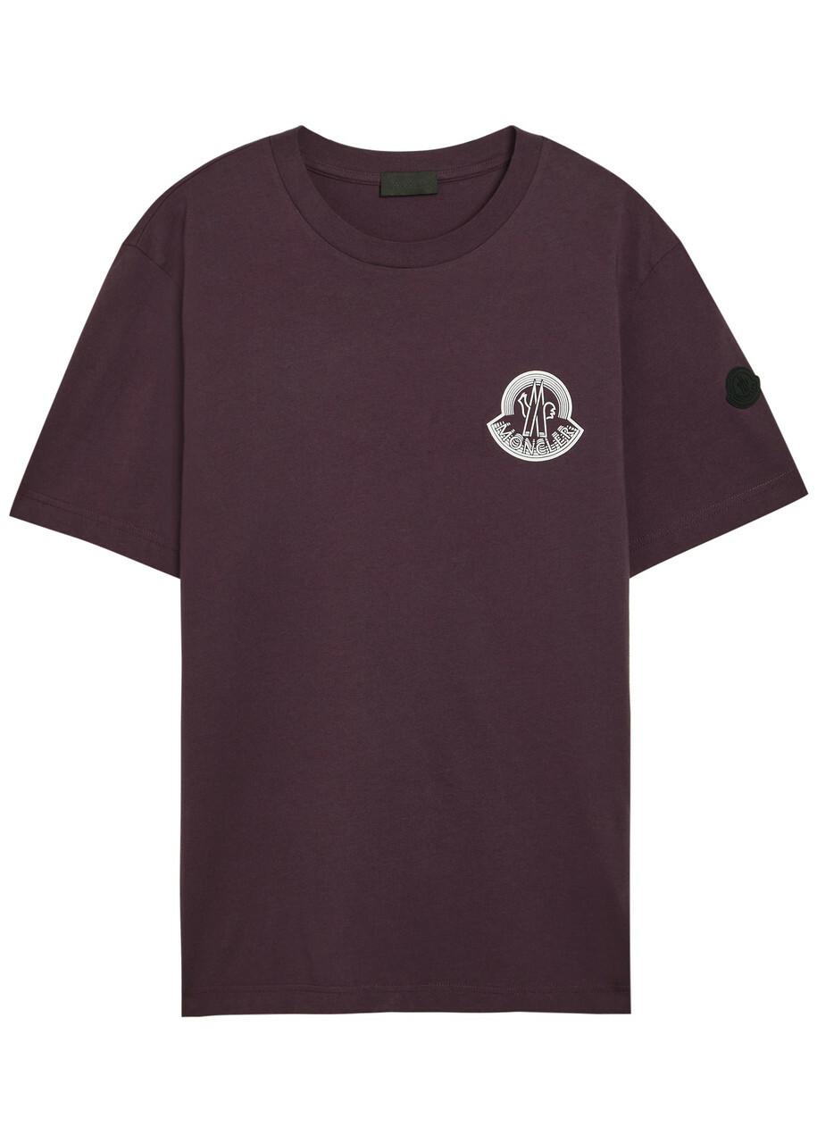 Moncler Badge Printed Cotton T-shirt Purple