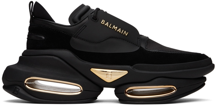Photo: Balmain Black B-Bold Leather & Suede Sneakers