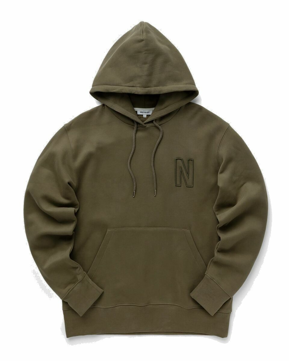 Norse Projects Arne Relaxed Organic Brushed Fleece N Logo Hoodie Green ...