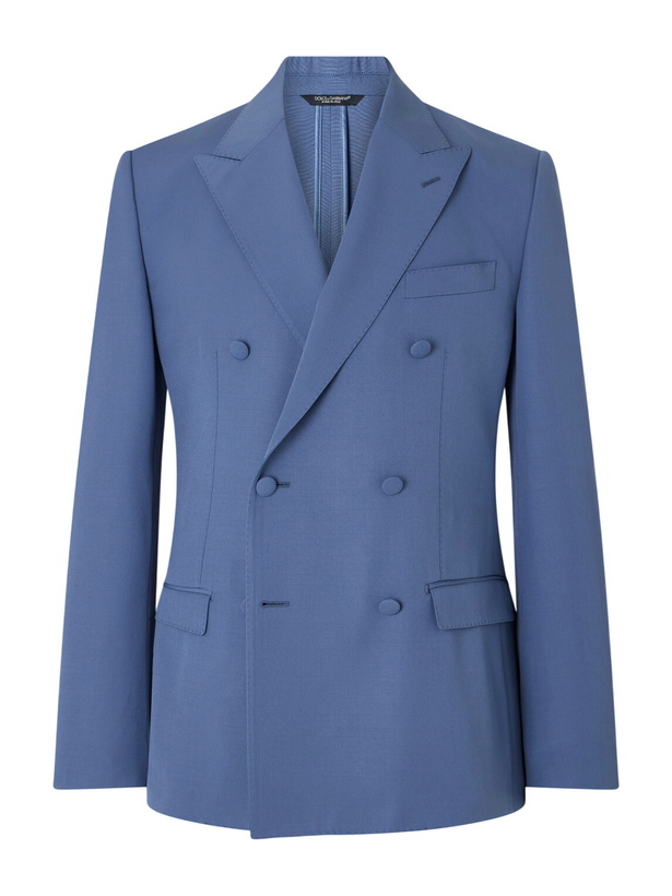 Photo: Dolce&Gabbana - Double-Breasted Wool Blazer - Blue