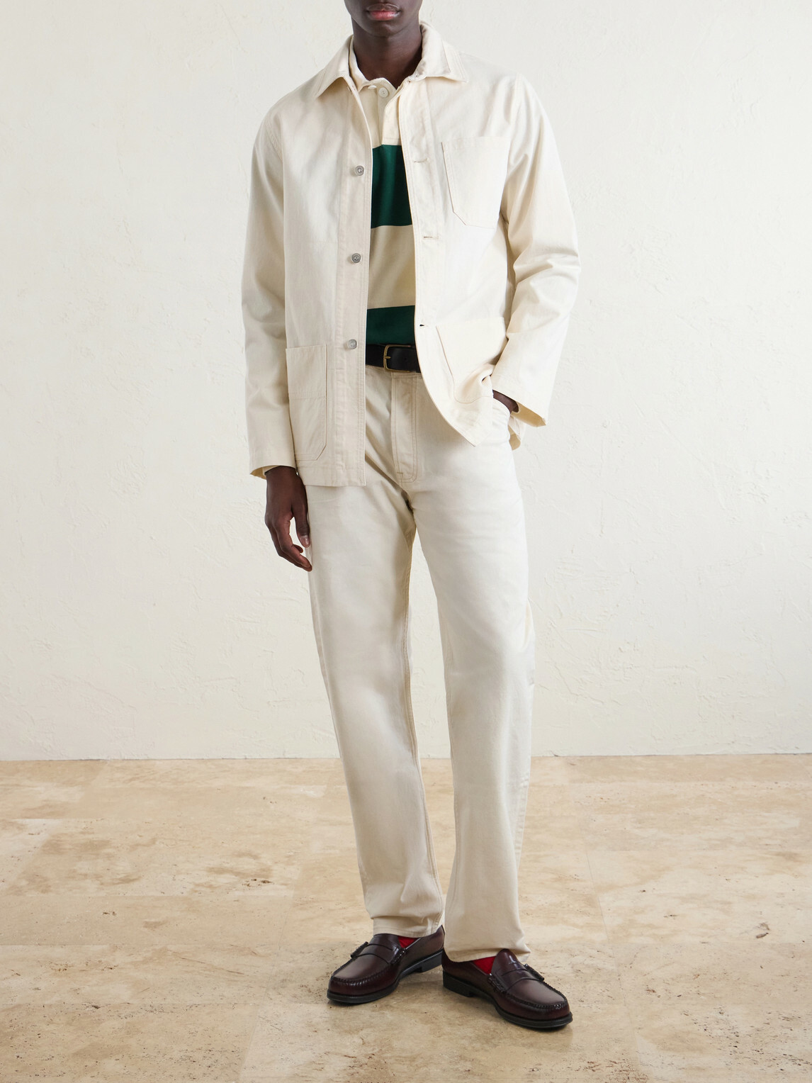 Drake's - Straight-Leg Leather-Trimmed Jeans - Neutrals