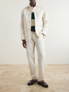 Drake's - Straight-Leg Leather-Trimmed Jeans - Neutrals