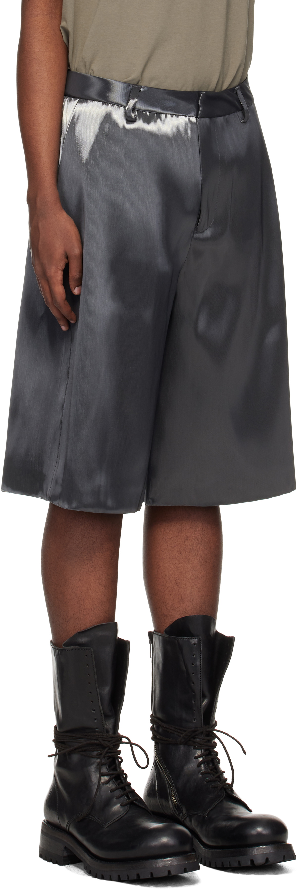 HELIOT EMIL Gray Liquid Metal Shorts