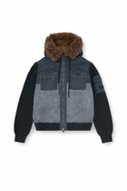 Diesel Hooded padded jacket with knitted sleeves - Winter Jackets Mens in Blue