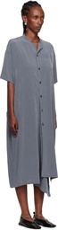 Y's Blue N-Half Sleeve Box Shirt Midi Dress