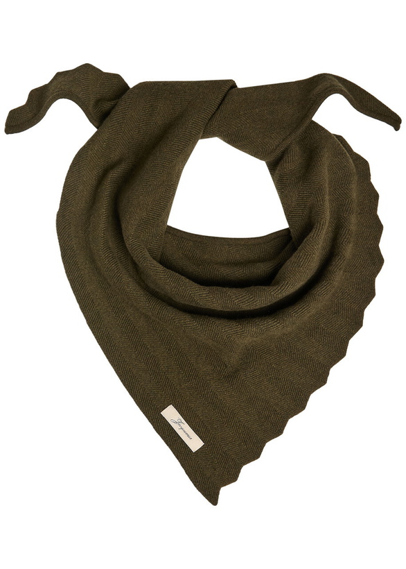 Photo: Jacquemus Le Chale Chevron Herringbone Wool and Cashmere-blend Scarf - Khaki - One Size