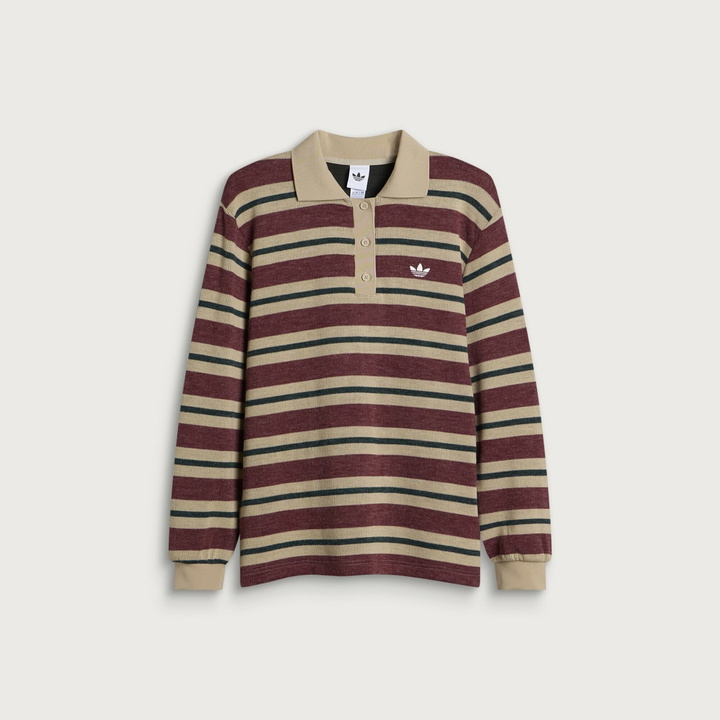 Photo: Adidas Women's Striped Polo Knit Jumper in Shadow Red