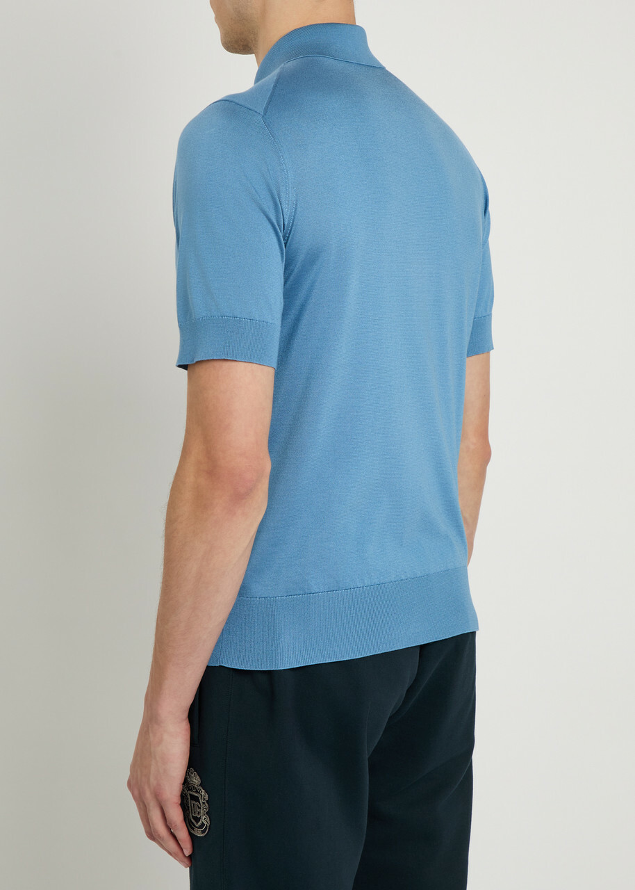 Dolce & Gabbana Logo-embroidered Silk Polo Shirt Blue