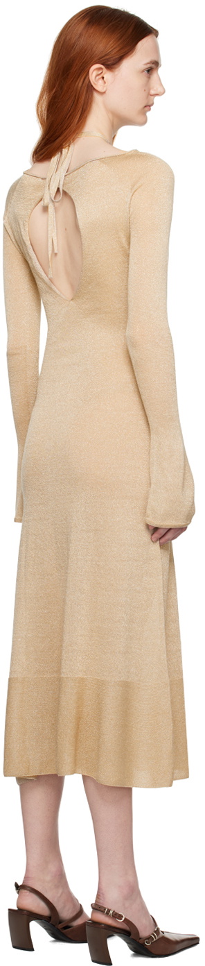 JUNEYEN Beige Open Back Midi Dress