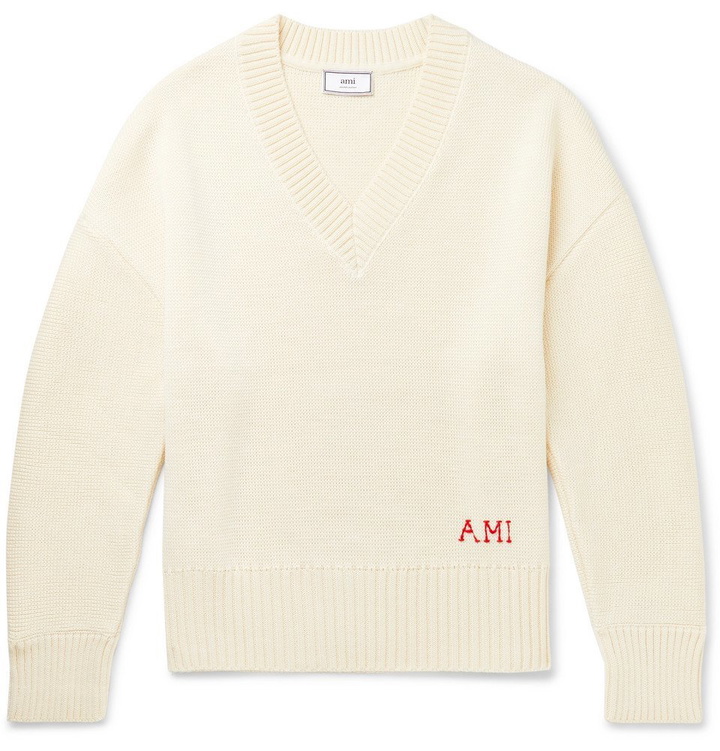 Photo: AMI - Oversized Logo-Embroidered Wool Sweater - Off-white