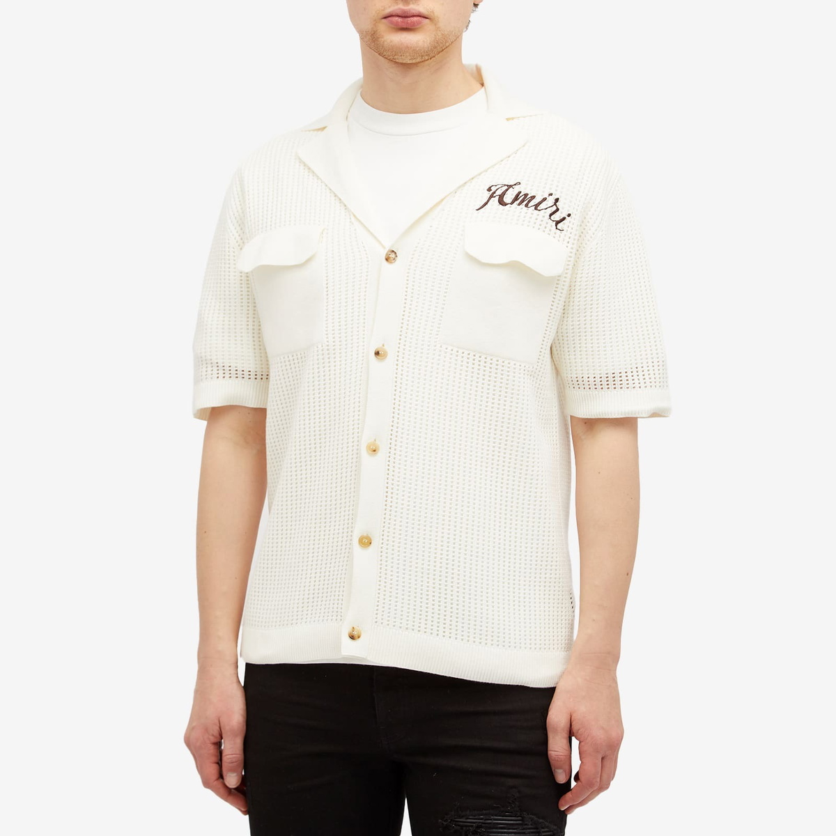 AMIRI Men's Short Sleeve Mesh Polo in Sand