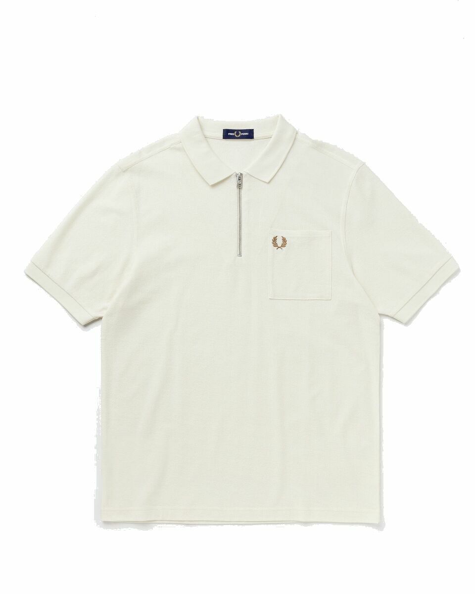 Photo: Fred Perry Textured Zip Neck Polo Shirt Beige - Mens - Polos