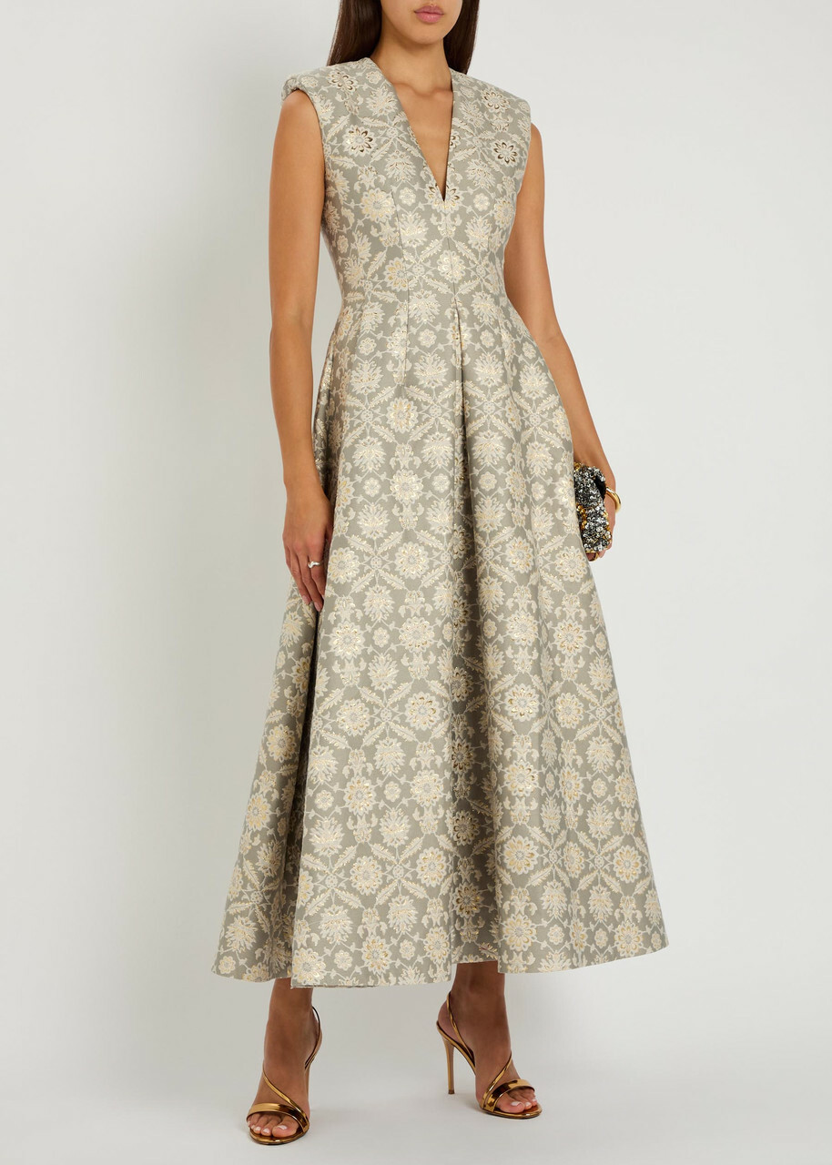 Huishan Zhang Kyle Floral-jacquard Cotton-blend Maxi Dress Grey