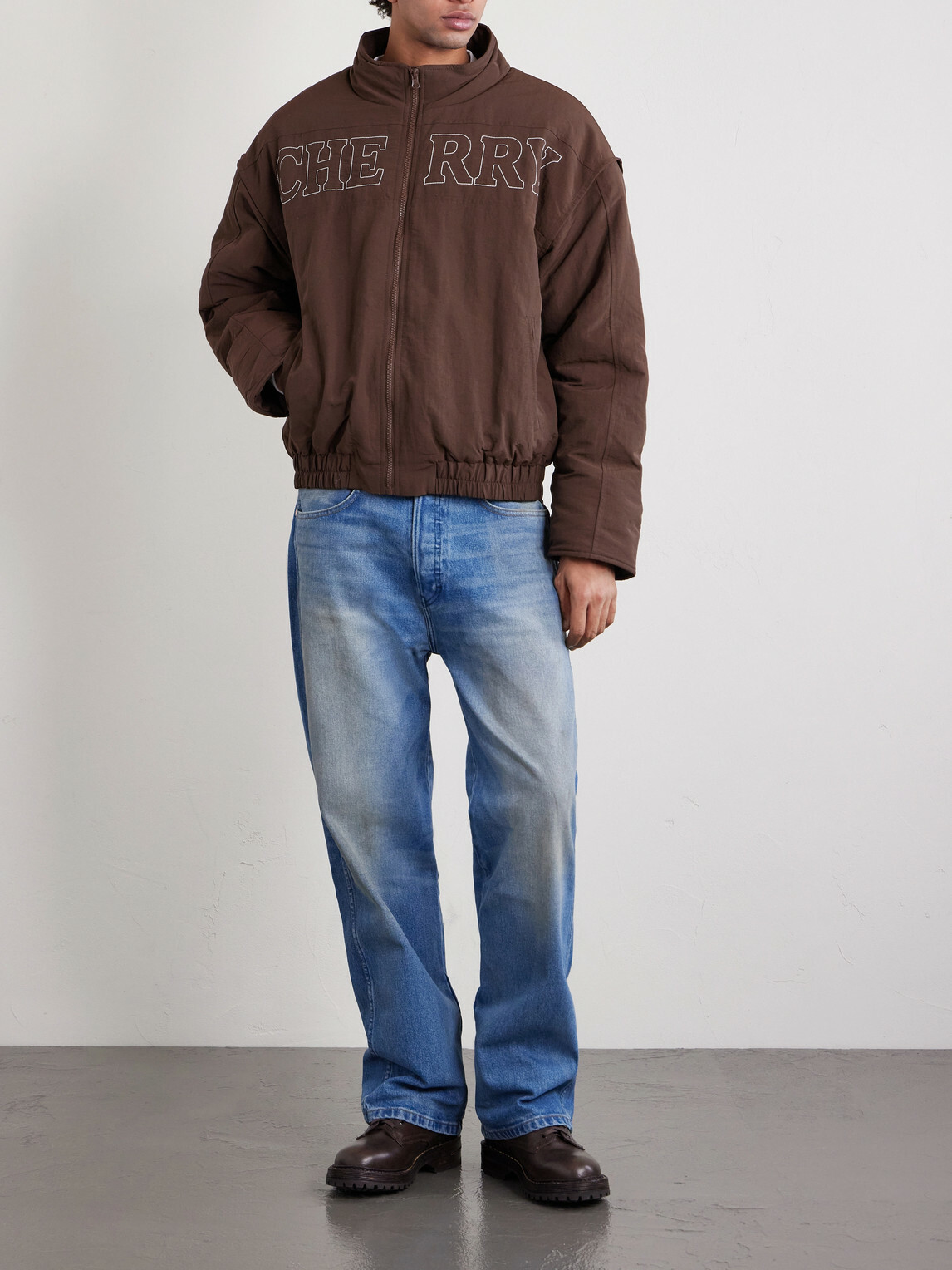 Cherry Los Angeles - Pit Crew Logo-Embroidered Padded Nylon Jacket - Brown