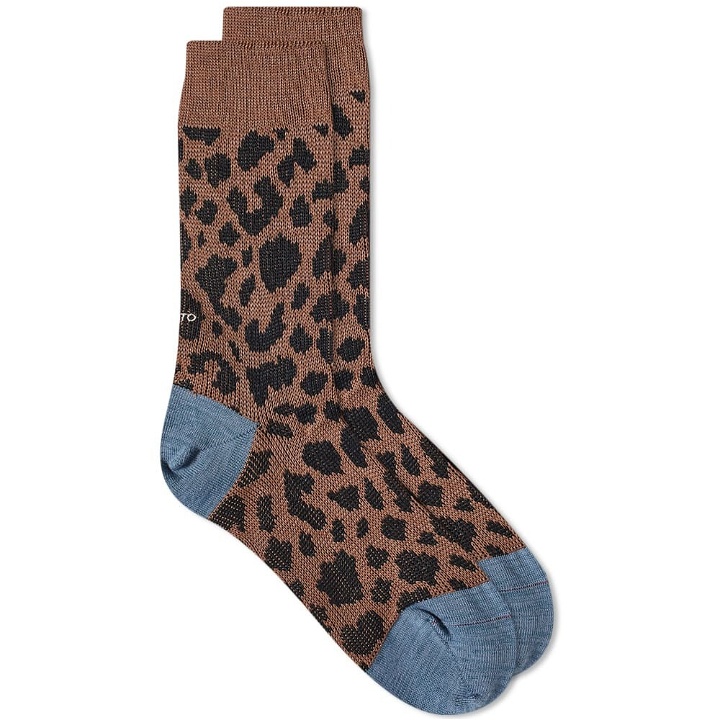 Photo: RoToTo Pile Leopard Crew Sock in Brown/Light Blue
