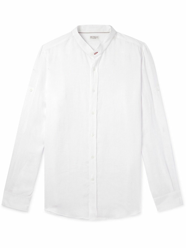 Photo: Brunello Cucinelli - Grandad-Collar Linen Shirt - White