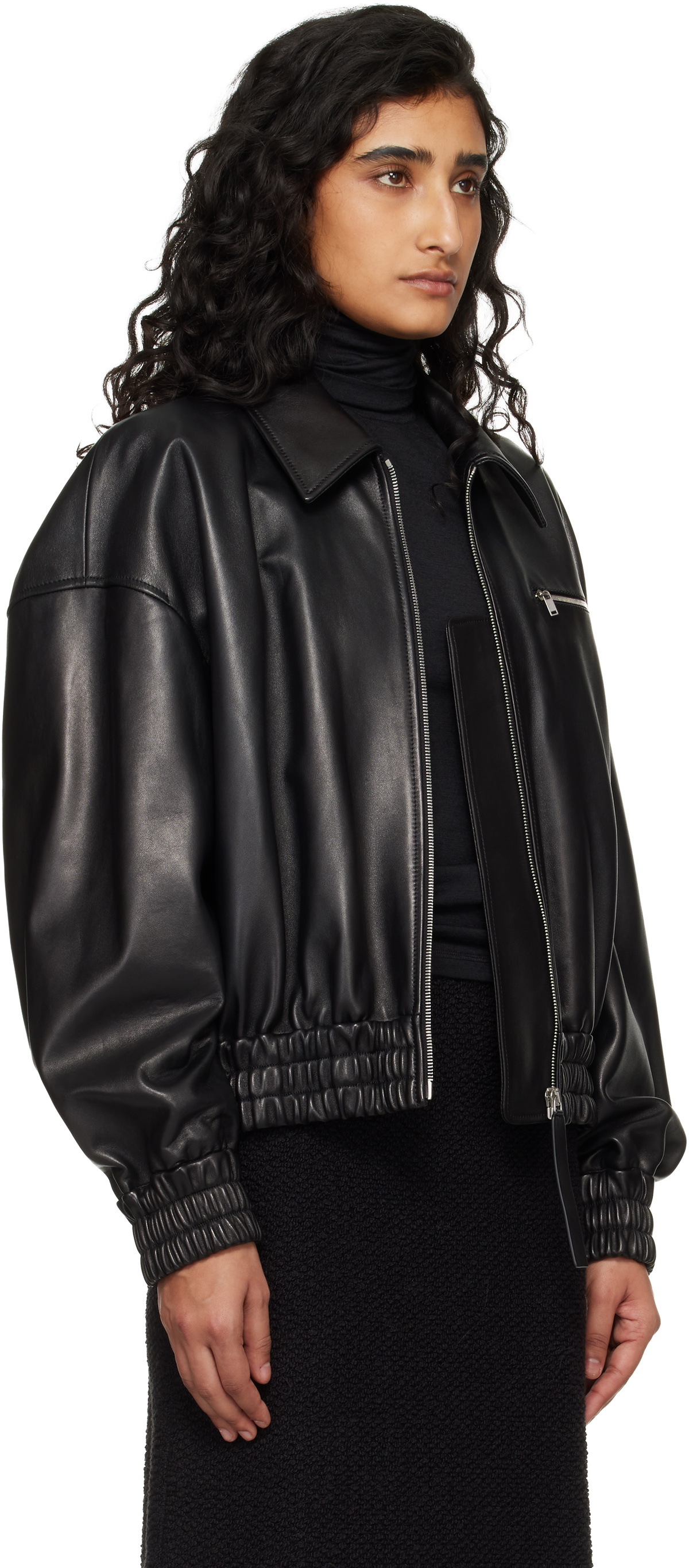 Jil Sander Black Blouson Leather Jacket