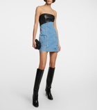 Staud - Denim and faux leather minidress