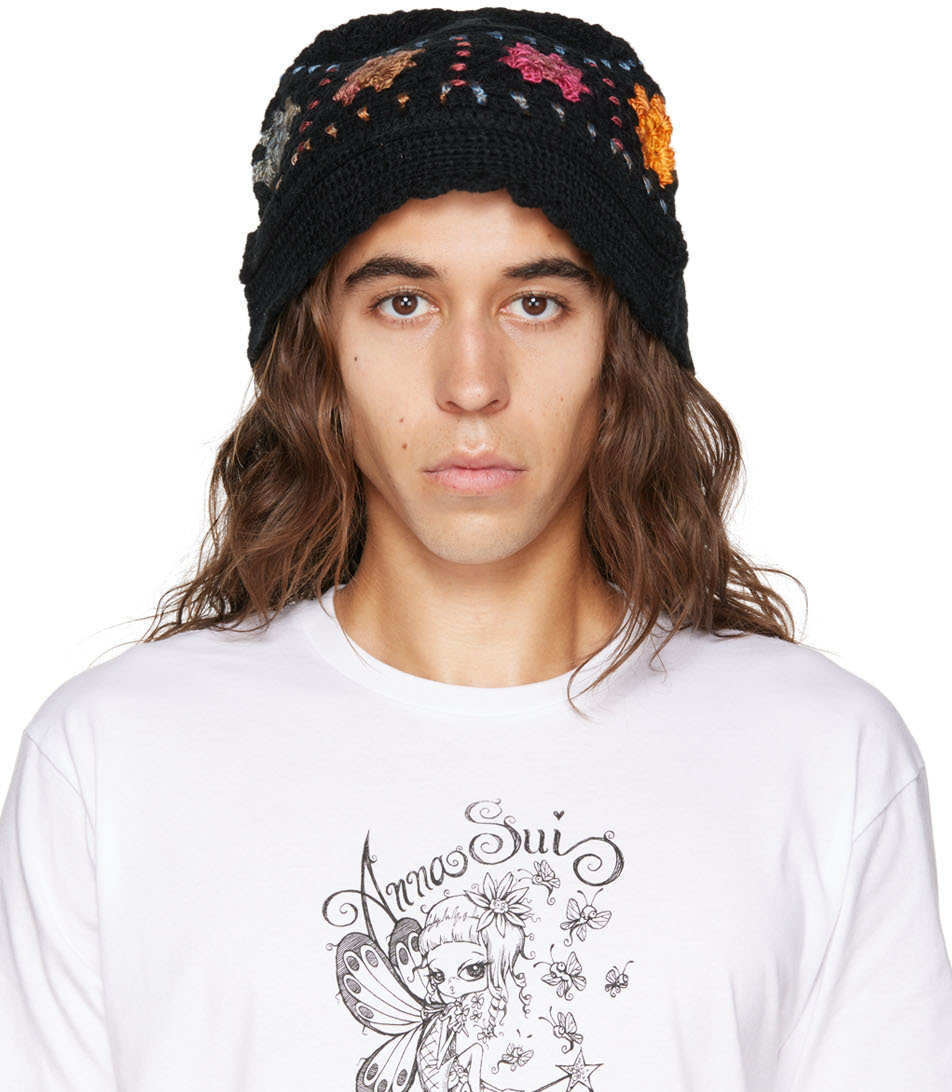 Anna Sui SSENSE Exclusive Black Crochet Bucket Hat Anna Sui display picture 3