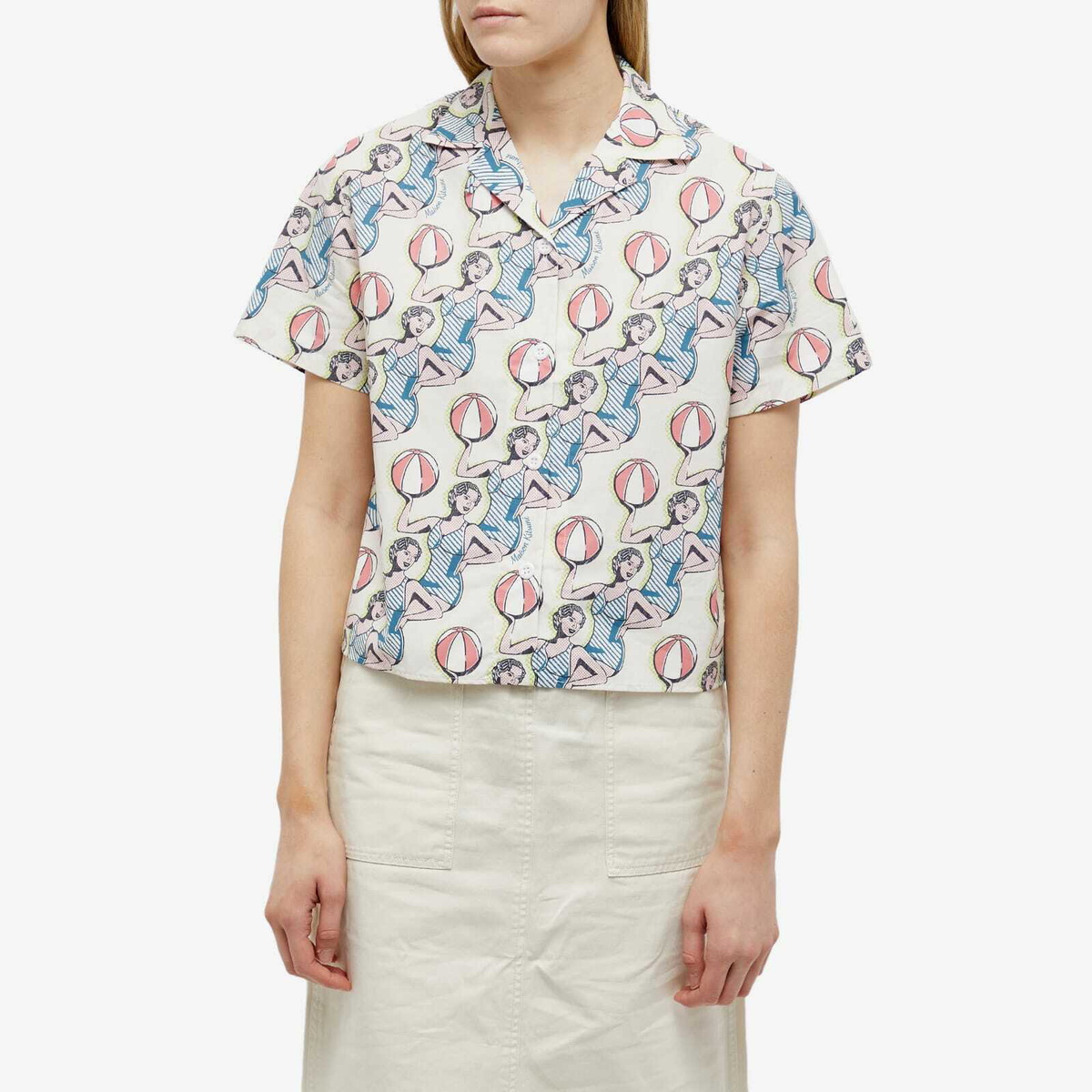 Maison Kitsuné Women's Dancing Girls Print Cap Sleeve Shirt