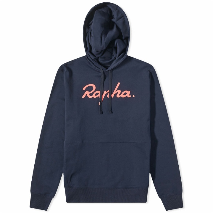 Photo: Rapha Men's Logo Pullover Hoody in Dark Navy/Hi-Vis Pink