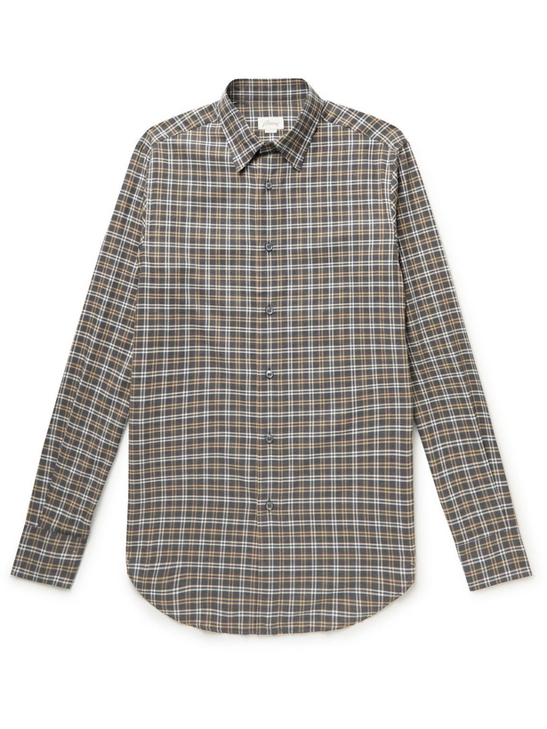 Photo: Brioni - Checked Cotton Shirt - Gray