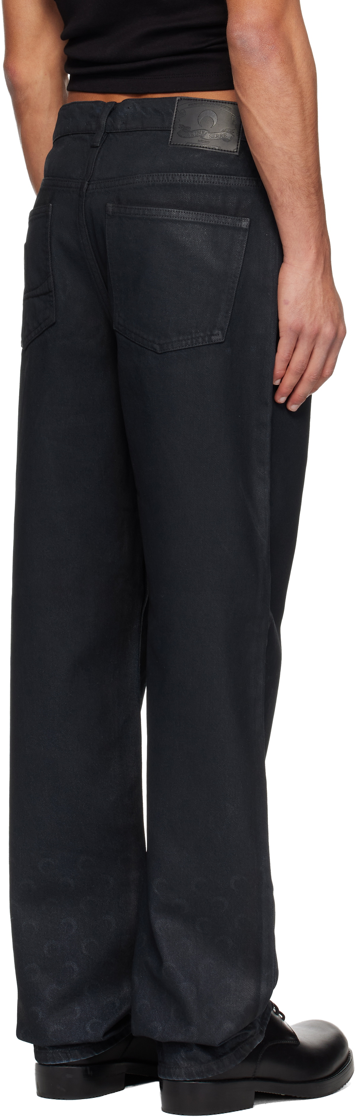 Marine Serre Black Moon Waxed Denim Straight Jeans