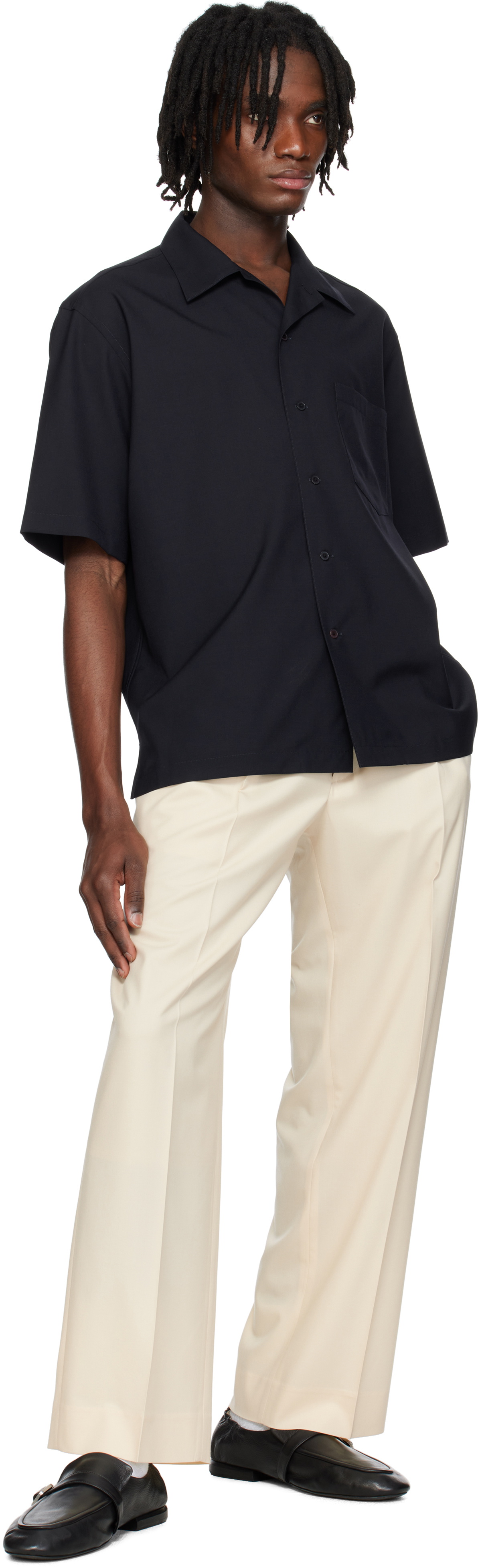 AURALEE Navy Super Fine Tropical Wool Shirt Auralee