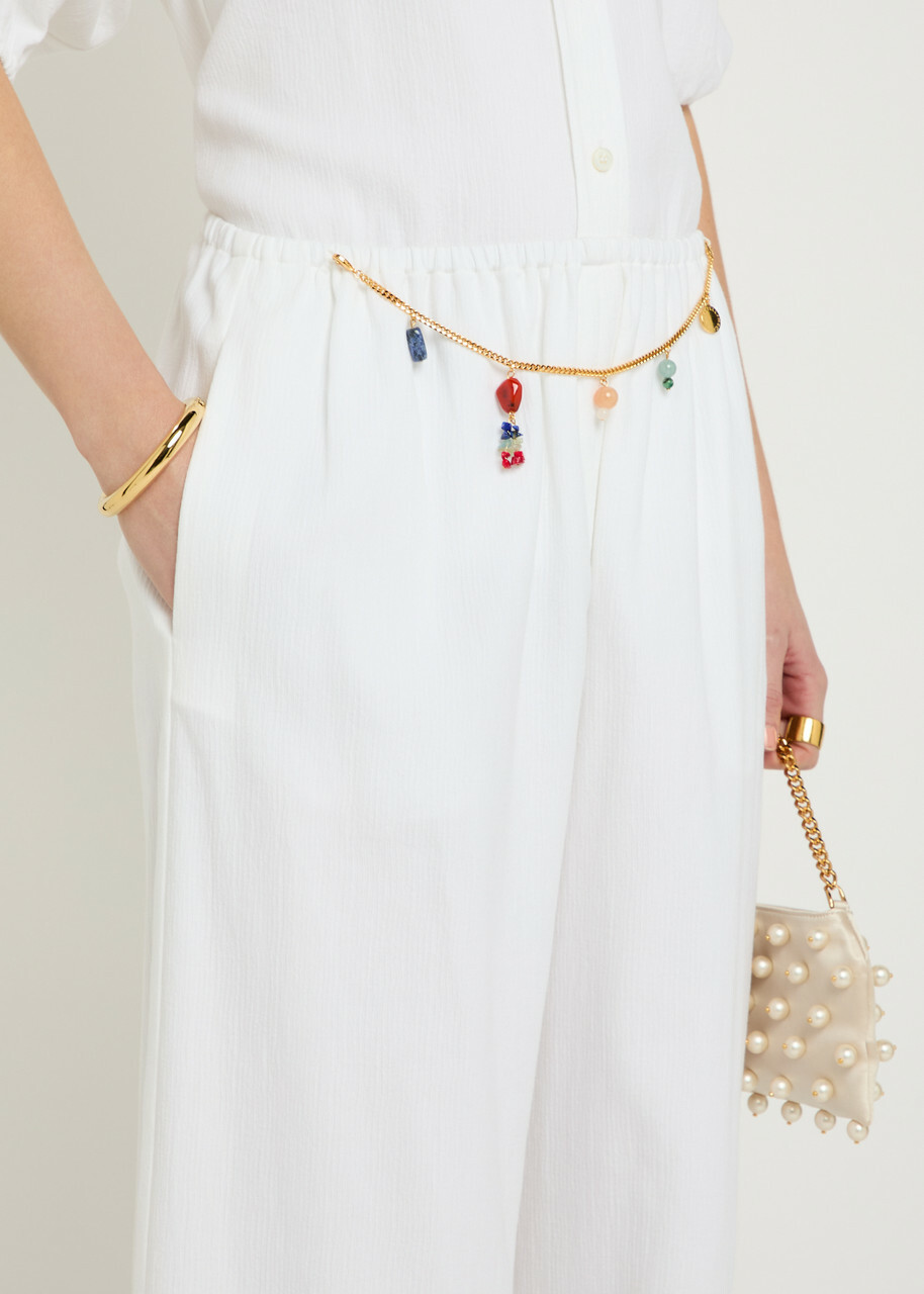 Stella Mccartney Embellished-chain Balloon-leg Cotton Trousers White